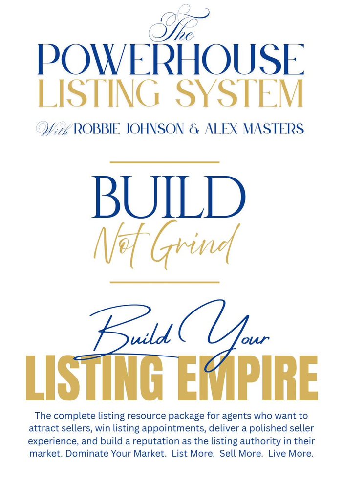 The Powerhouse Listing System workbook cover: Build Your Listing Empire, with Robbie Johnson and Alex Masters